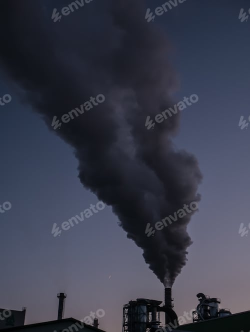 Preview: Urban Landscape With Industrial Pipes And Heavy Smoke. Plant Smoking, Air Pollution Problem