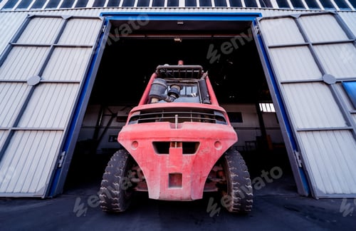 Preview: The Big Industrial Forklift Drives Into The Warehouse.