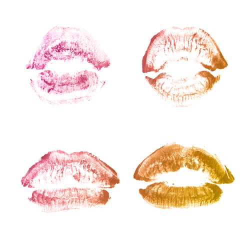 Preview: Female Lips Lipstick Kiss Print Set For Valentine Day And Love Collection Isolated On White