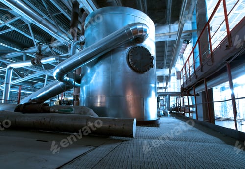 Preview: Industrial Zone, Steel Pipelines In Blue Tones
