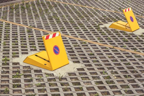 Preview: Reserved Parking Barrier On The Paving Stones, Locked Parking Space. Private Parking. Selective