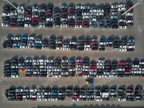 Preview: Aerial View Of Used Wrecked Automobile Storage Lot Parking.