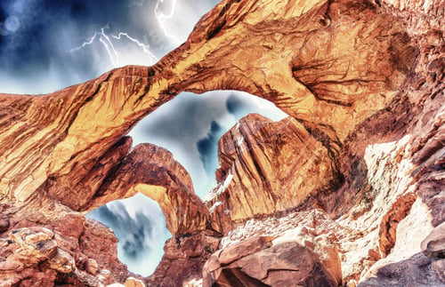 Preview: Double Arch During A Storm In Arches National Park, Utah, Usa.