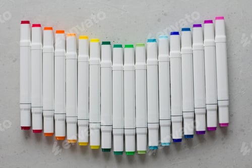 Preview: Set Bright Multi-Colored Felt-Tip Pens Or Markers With Designation Numbers, Name Of Color