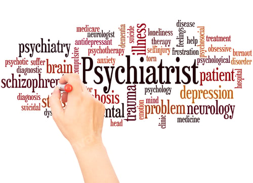 Preview: Psychiatrist Word Cloud Hand Writing Concept On White Background.