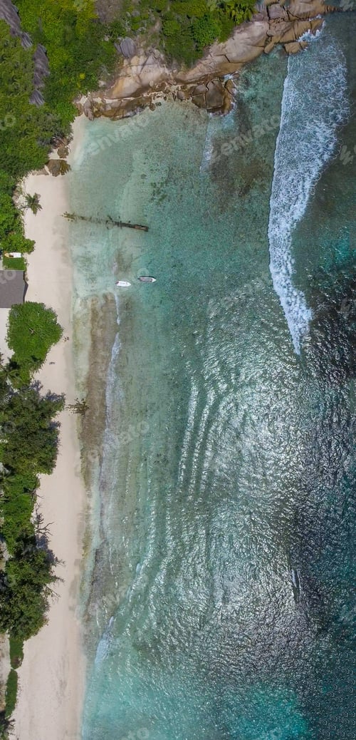 Preview: Overhead Aerial View Of Beautiful Seychelles Beach In La Digue.