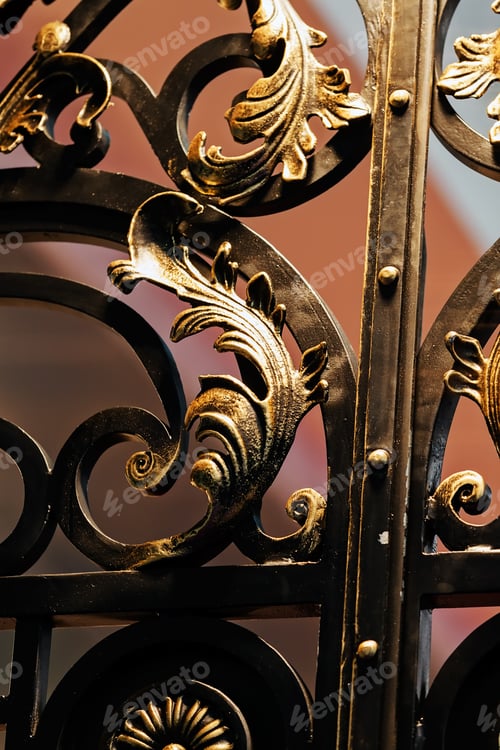 Preview: Details, Structure And Ornaments Of Wrought Iron Fence With Gate
