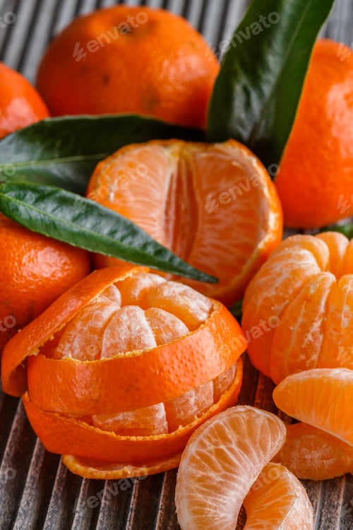 Preview: Juicy Mandarin On A Gray Wooden Rustic Background