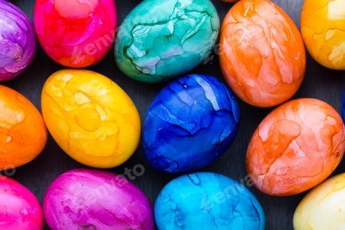 Preview: Easter Eggs Painted In Colors On A Pattern Background.
