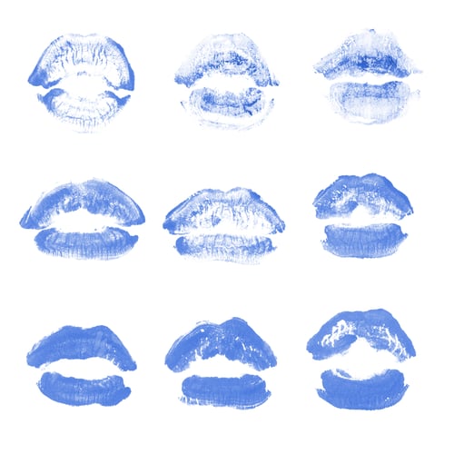 Preview: Female Lips Lipstick Kiss Print Set For Valentine Day And Love Collection Isolated On White