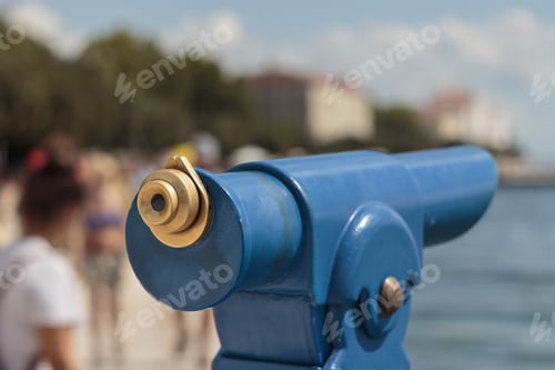 Preview: Coin Operated Binocular Viewer Next To The Waterside Promenade In Zadar, Croatia. Shallow Depth Of