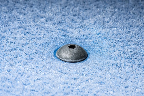 Preview: Metal Bolt On A Blue Metal Plate With Ice Crystals