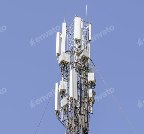Preview: Tower With Aerials Of Cellular On A Background Blue Sky