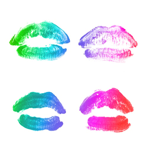 Preview: Female Lips Lipstick Kiss Print Set For Valentine Day And Love Collection Isolated On White