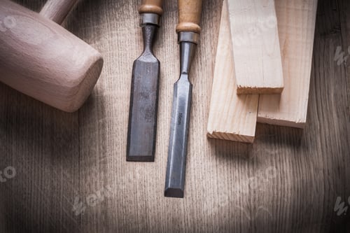 Preview: Wooden Bricks Mallet Carpenterã?Â?Ã?¢Ã?¢?Ã?¬Ã?¢?Ã?¢S Flat Chisels On Wood Background
