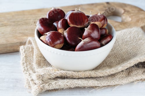 Preview: Bunch Of Fresh Raw Chestnuts In Autumn Season