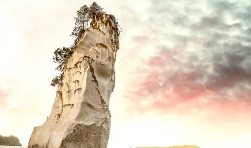 Preview: Cathedral Cove Famous Rock At Sunset, Coromandel - New Zealand.