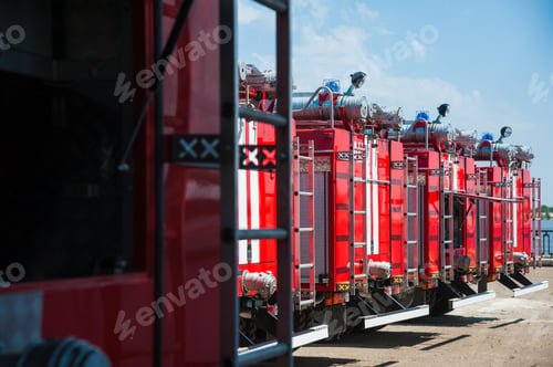 Preview: Compartment Of Rolled Up Fire Hoses On A Fire Engine. Rescue Fire Truck Equipment