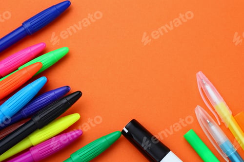 Preview: Multicolored Felt-Tip Pens And Space For Text Or Lettering.