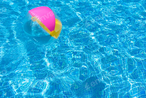 Preview: Beach Ball In Swimming Pool, Summer Holiday Background, Relaxation And Fun At Sunshine.