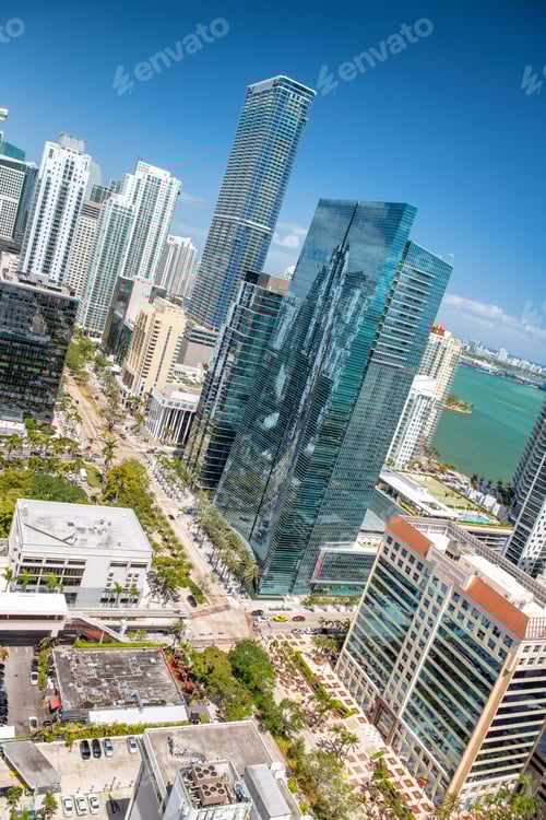 Preview: Amazing Downtown Miami Skyline On A Beautiful Day, View From City Rooftop, Florida - Usa