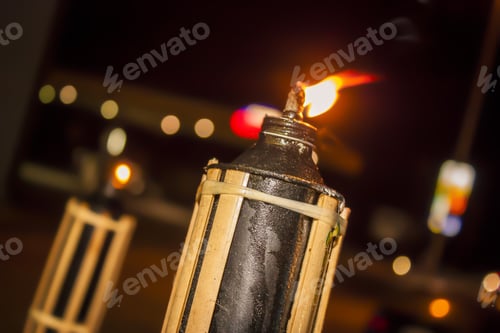 Preview: Burning Torch In The Night With Visible Flame