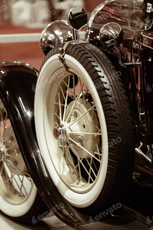 Preview: Wheel On The Old-Timer In The Exhibition, Note Shallow Depth Of Field