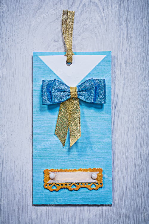 Preview: Blue Invitation Envelope On Gray Wooden Background