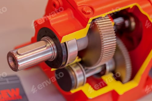 Preview: Section Of Vertical Gear Unit With Cylindrical Gears, Note Shallow Depth Of Field
