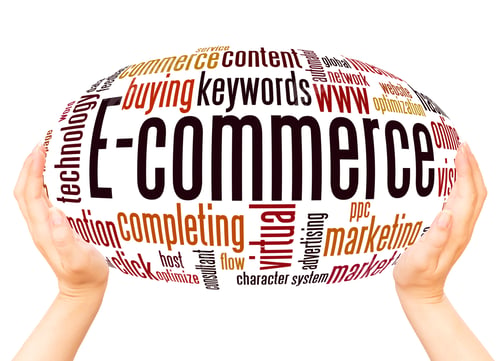 Preview: E-Commerce Word Cloud Hand Sphere Concept On White Background.