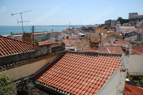 Preview: Beautiful Alfama Downtown View With Tagus River On Background In Lisbon, Portugal