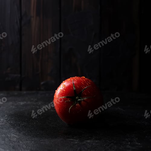 Preview: Fresh Tomato Served Over Dark Wooden Background. Copy Space. Square Image