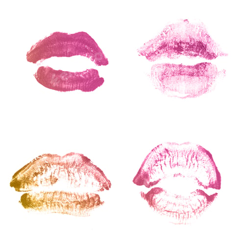 Preview: Female Lips Lipstick Kiss Print Set For Valentine Day And Love Collection Isolated On White