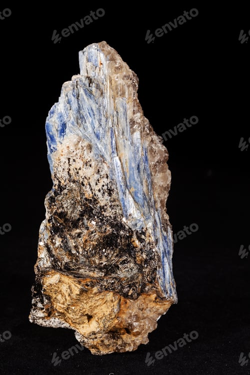 Preview: Kyanite Mineral With Garnets On The Black Background
