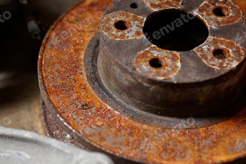 Preview: Accumulation Of Old Disc Brakes, Spare Parts, Used And Worn Out For Cars In The Warehouse Of A