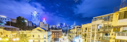 Preview: Macau Skyline With Old And Modern Buildings At Night.