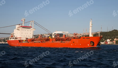 Preview: Orange Tanker Ship Passing In Bosphorus Strait