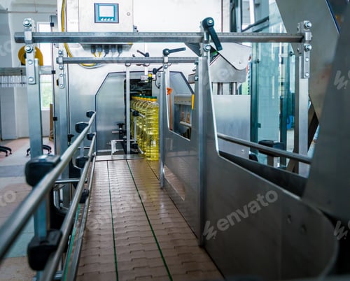 Preview: Bottling Line Of Sunflower Oil In Bottles. Vegetable Oil Production Plant. High Technology