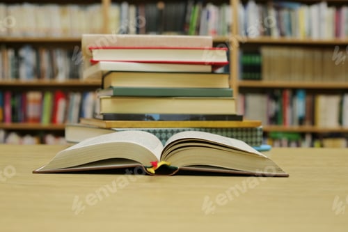 Preview: Books On The Desk In The School Library