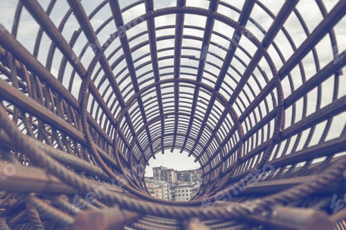 Preview: Rebar Cage Perspective. Construction Concept. Selective Focus And Vintage Style.