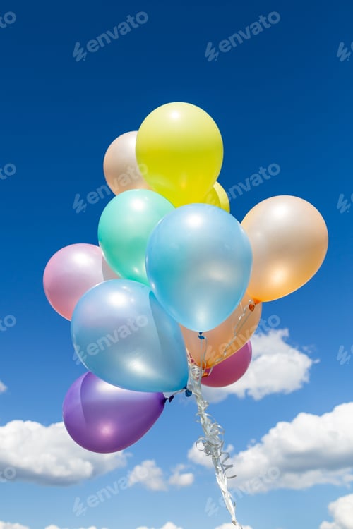 Preview: Colorful Balloons Done With A Retro Instagram Filter Effect. Concept Of Happy Birth Day In Summer
