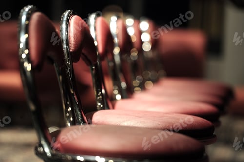 Preview: Row Of Red Bar Chairs, Soft Focus