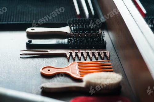 Preview: Barbershop Salon Accessories.Scissors, Chair, Trimmer, Brush.