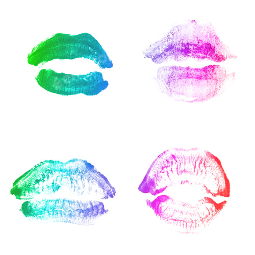 Preview: Female Lips Lipstick Kiss Print Set For Valentine Day And Love Collection Isolated On White