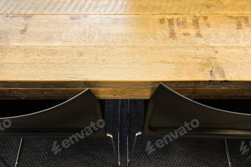 Preview: Wooden Table With Modern Chairs Top View. Interior Design Background Texture