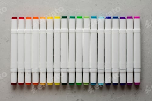 Preview: Set Bright Multi-Colored Felt-Tip Pens Or Markers With Designation Numbers, Name Of Color