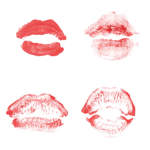 Preview: Female Lips Lipstick Kiss Print Set For Valentine Day And Love Collection Isolated On White