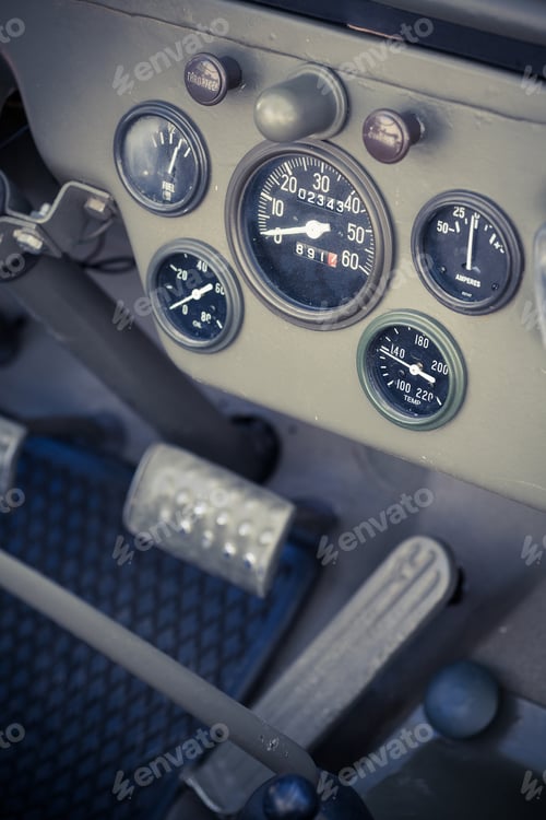 Preview: Color Image Of The Dashboard Of A Retro Car.