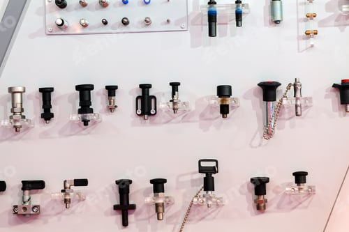 Preview: Closeup New Design Of Push System On Exhibition Show; Note Shallow Depth Of Field