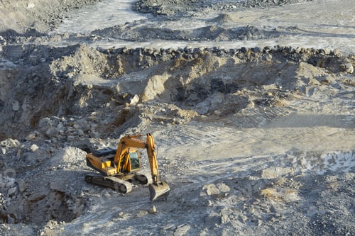 Preview: Yellow Excavator In A Stone Quarry, Top View.